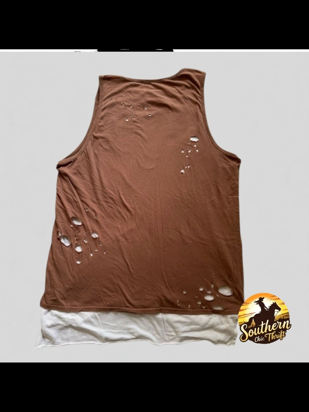 PACSUN - Large Layered Distressed Tank Top in Rustic Brown with White Underlayer - Picture 2 of 6